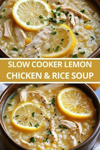 Slow Cooker Lemon Chicken & Rice Soup