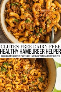 Gluten-Free Dairy-Free Hamburger Helper - a delicious take on the classic Hamburger Helper, but made gluten-free and dairy-free! Rich, flavorful, and delicious! #pasta #hamburger #groundbeef #dinner