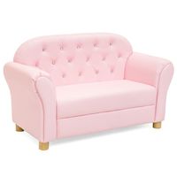 FAUX LEATHER UPHOLSTERY: Tough and easy-to-clean, the pink faux leather can withstand spills and light wear-and-tear GORGEOUS GEM STUDS: The backrest is tufted with sparkling crystals to add a touch of flair and style to any nursery or playroom SOFT, PLUSH PADDING: Designed with comfort in mind, this sofa is perfect fo