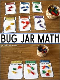 Free printable bug jar math mats for sorting and counting practice. Preschool and Kindergarten kids practice math concepts while playing with colorful bugs.