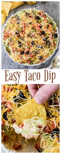 How to make the best, easiest TACO DIP! I love this dip and everyone always wants the recipe! #tacodip #recipe #potluckfood #cookoutfood #summerfood #easyrecipe