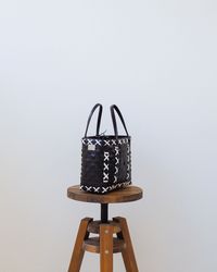 Black with White Stitch Woven Upcycled Basket | Shopper Bag | Beach Ba - YGN Collective