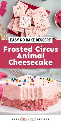 Bring out your inner child with this no bake frosted circus animal cheesecake! Made with real circus cookies and pink melting chocolates, it’s a fun and delicious no bake dessert recipe.