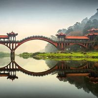 A bridge near the Leshan Giant Buddha Statues Grottoes in Sichuan province, China