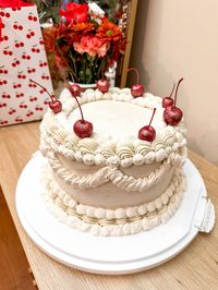 8” 3 layer vintage inspired cherry theme cake