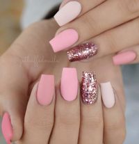 Tapered Square Nails. Pink Nails. Glitter Nails. Matte Nails. Acrylic Nails. Gel Nails.