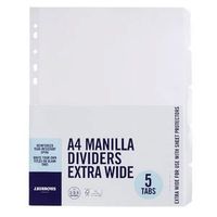 J.Burrows A4 5 Tab Dividers Extra Wide Manilla