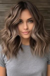 The medium-ash brown waves with lowlights are perfect for the lady seeking a multi-dimensional appearance on her medium hair. For root volume, use a round brush and blow dryer. Click here to check out more trending medium-length wavy hairstyles this year.