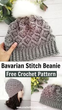 This Beanie uses the Bavarian stitch to create beautiful diamond shape texture. Pattern available in teen size but can be adjusted to any size.