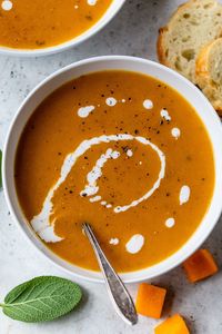 This cozy Butternut Squash Soup is sweetened with apple and seasoned with warming spices like ginger, cinnamon, and paprika. It’s made with coconut milk, so it’s also dairy-free and vegan. 