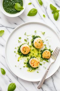 Seafood pairs perfectly with Fresita! Seared Scallops with Basil Olive Oil Pistou from /loveandoliveoil/.