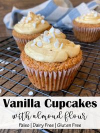 These healthy Almond Flour Vanilla Cupcakes are light, fluffy, moist and have a sweet vanilla flavor.  They are made with 10 simple Paleo ingredients and are gluten free, grain free and dairy free.  There’s no better way to celebrate a birthday or special occasion than with this almond flour cupcake recipe! #almondflour #vanillacupcakes #paleocupcakes #glutenfreecupcakes