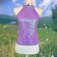 mermaid core sequin top ☽༓･*˚⁺‧͙ high neck halter... - Depop