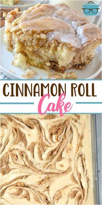 This Homemade Cinnamon Roll Cake dessert has all the flavor of a cinnamon roll but in an easy cake with a vanilla icing drizzled on top!