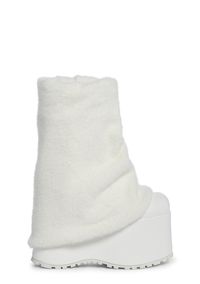 Sugar Thrillz Leg Warmer Plush Heart Platform Boots - White