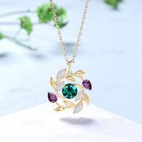 5mm Round Nature Inspired Emerald Necklace Unique Marquise White Opal Pear Amethyst Necklace Flower Pendant Snowflake Anniversary gift women ≫≫ Item Details  Make every ring to order, all rings are handmade in the United States.  Metal: Solid 10K & 14K & 18K Gold  Gold Color: Rose gold, Yellow gold, White gold 4pcs 4x2mm marquise cut lab white opal  2pcs 3x2mm pear natural amethyst 1pc 5mm round lab emerald Chain: 16-18 Inches Custom Order *The main stone can be other gemstones you can imagine,a