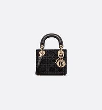 Micro Lady Dior Bag Gray Metallic Cannage Lambskin with Bead Embroidery | DIOR