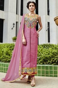 #AndaazFashion - #Pink Art silk Churidar Suit With Dupatta - DMV13956