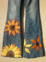 Sunflower Patchwork Pants Bell Bottom Jeans Hippie Pants | Etsy