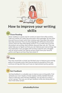 Maybe you are a beginner trying to create work that doesn't sound amateurish, or you are a more experienced writer trying to improve your writing skills even further: at some point we always ask ourselves the question on how we can improve our writing skills. This post gives you three valuable options on what to do if you are trying to improve your skills as a writer. Save this post for later, and let's improve our skills together! Follow me for more writing advice #writing #writingtips #howtoimprovewritingskills #writingabook #writers #fyp #fiction #books #writingadvice #writerscommunity #advice #tips #fanfiction