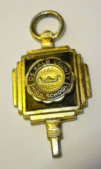 VIntage DeKalb County High School Charm (Georgia?) Gold Tone blue Enamel 1.25"