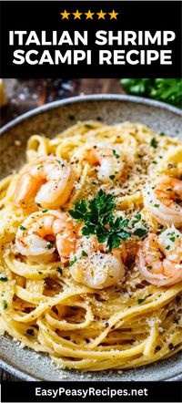 Looking for a quick dinner that packs a punch of flavor? This Easy Italian Shrimp Scampi with Pasta is just what you need! Bursting with garlic, butter, and fresh shrimp, this delightful recipe is perfect for any weeknight meal or special occasion. With simple ingredients and an incredibly fast preparation time, you'll be serving up a deliciously satisfying dish that your family will love. Enjoy a taste of Italy tonight without all the fuss, and watch everyone at the table go for seconds!