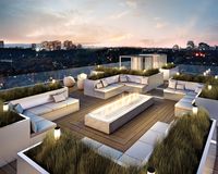 Exterior:Magnificent Modern Roof Terrace Design Ideas Plus Zen Garden Designs Combine Modern L Shape Bench On Wooden Deck Flooring Pleasant Rooftop Terrace Design with Stunning City Views