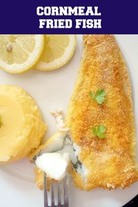 Cornmeal Fried Fish, deliciously golden and crunchy on the outside, but soft on the inside, and with a cheeky touch of lemon, this is the best cornmeal-crusted cod you can have. Ready in no time, a great meal for little and big ones too.