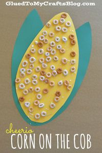 Use Cheerios, craft paper, and school glue to make textured, "corn on the cobb" crafts with your kids!