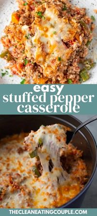 An Easy Baked Stuffed Pepper Casserole Recipe that is so yummy! A healthy dinner that is made in one pan in under an hour! Gluten free & delicious.