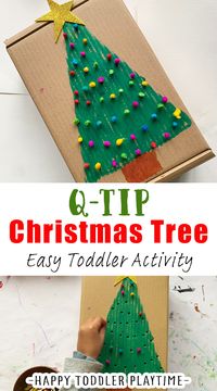 Q-Tip Christmas Tree Activity for Kids - Happy Toddler Playtime