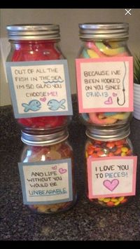 I love you gift for your loved one! It does not have to be a set of 4 but the set of 4 is sold for $15. Each jar has a different type of candy in it which relates to the quote printed outside of it. Head on over to check it out at my etsy shop jmariescraftroom