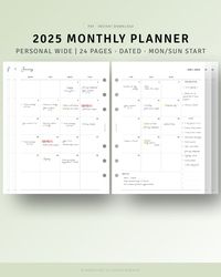 Daily Schedule Organizer with Checklist, Personal Wide Size, Digital Download, Month At A Glance, Monthly Overview for Minimalist, Monthly To-do list  [💡MonthlyJoy's Checkpoint!] 2025 𝑴𝒐𝒏𝒕𝒉𝒍𝒚 𝑷𝒍𝒂𝒏𝒏𝒆𝒓 𝑷𝒆𝒓𝒔𝒐𝒏𝒂𝒍 𝑾𝒊𝒅𝒆 𝑰𝒏𝒔𝒆𝒓𝒕𝒔 𝑷𝒓𝒊𝒏𝒕𝒂𝒃𝒍𝒆.  · Cover (1 page) + 2025 Planner (24 pages): Total 25 Pages · Monday, Sunday Start Included · Week | Date, Month's focus, To-do list, Notes  [📏SIZE] PERSONAL WIDE (6.75x4.75 inches)