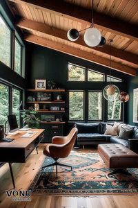 Modern Rustic Home Office with Large Windows