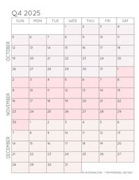 2025 3-Month Quarterly Calendar Printables – FREE