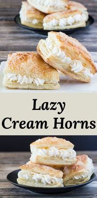 Lazy Cream Horns - All the cream horn flavor without all the work! Puff pastry filled with cream horn filling. #recipes via @peartreechefs