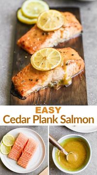 Cedar Plank Salmon with brown sugar and dijon glaze that you can cook on the grill or in the oven. This delicious (and EASY) salmon recipe belongs in a restaurant and is sure to WOW your dinner guests. #salmon #grilled #baked #cedarplank #brownsugar #mustard #dijon #easy #best #dinner via @betrfromscratch