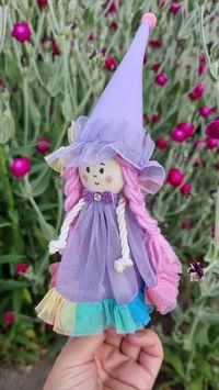 Adorable purple fairy doll in a cap #purplefairydoll #fabricdoll #dollinacap #diydoll #easydiy #recycling #diy #craft #handmade #craftmania #craftsfromwaste