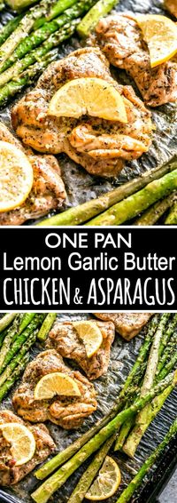 Delicious chicken thighs and crispy asparagus tossed in a bright lemon butter sauce. An easy, 30-minute chicken dinner idea bursting with bright flavors!