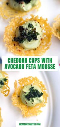 Cheddar Cups with Avocado Feta Mousse