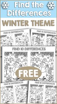 This set of free Winter Theme Find the Difference printables is great for preschool, Kindergarten and elementary students. #1plus1plus1 #homeschool #homeschooling #freeprintablesforkids #kidsactivities #kidsprintables #winteractivitiesforkids #winteractivities #wintertheme #winterprintables #earlychildhood #kindergarten #kindergartenworksheets