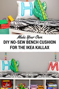 IKEA Hack: Turn Your Kallax into a Bench with an Easy No-Sew Cushion | Kate Decorates