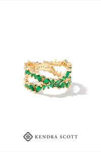 The Rosalie Gold Double Band Ring in Green Crystal is here to shake up your style. An on-trend blend of luxurious sparkle and edgy design, this ring features crystals in our signature hoofprint pattern. And if the sparkle wasn’t wow-worthy enough, this ring’s asymmetrical, double band design adds that extra oomph that’s impossible to ignore.