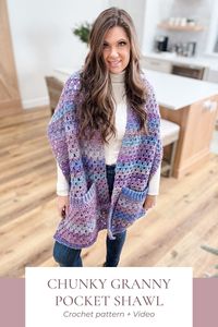 Stay cozy all winter long with our Chunky Granny Stitch Pocket Shawl. Beginner-friendly pattern with oversized pockets for warmth and style.