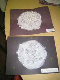 Moon Art: paint their moon with white paint and flour and made "craters" using the lid of a water bottle..doing this with my kinders!