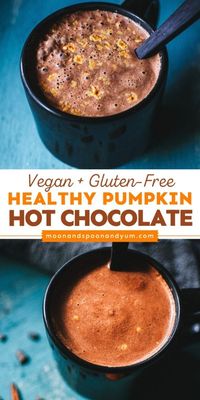 This is the best hot chocolate recipe ever that deserves a spot in your set of warm beverages! This super creamy and delicious healthy pumpkin hot chocolate is like pumpkin pie in a cup! It's gluten-free, vegan, and vegetarian-friendly! Enjoy!