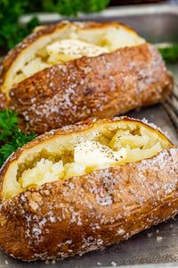 With minimal and easily available ingredients these Crispy Baked Potatoes are restaurant quality, have a salty crispy outer skin and a fluffy inside.