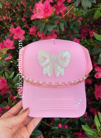 Baby Pink/light Pink Pearl Bow Bling Trucker Hat Otto Trucker Hat, Summer Hat, Womens Hat, Pearl Chain and Gold Chain - Etsy