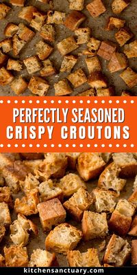 Elevate your salads and soups with perfectly seasoned crispy croutons that are golden and full of flavor. Toss fresh or slightly stale ciabatta cubes in olive oil, oregano, rosemary, salt, and pepper, then bake until delightfully crispy. These homemade croutons add a savory crunch and can be stored for up to a week. Simple, delicious, and always fresh.