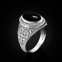 Sterling Silver Jerusalem Cross Black Onyx Statement Ring